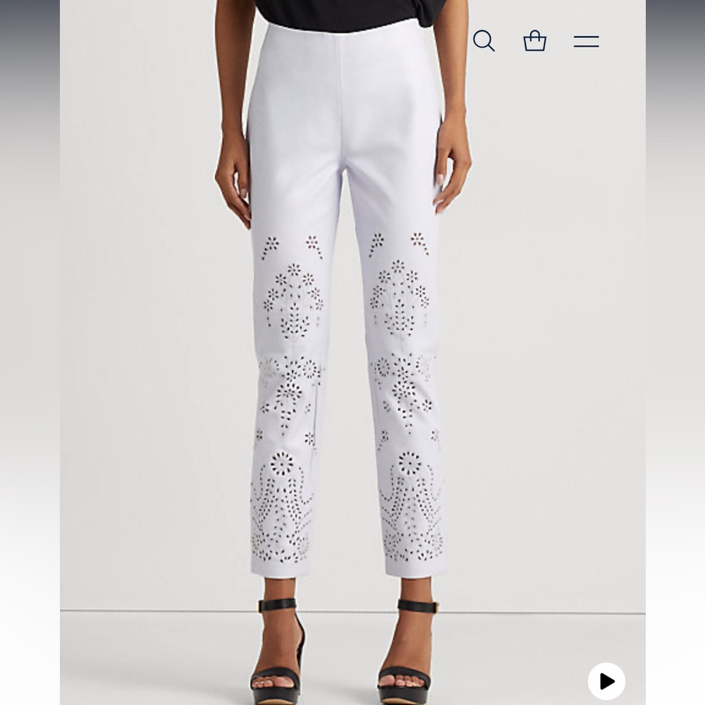 Ralph Lauren Eyelet-Embroidered Leather Ankle Pant NWT size 8